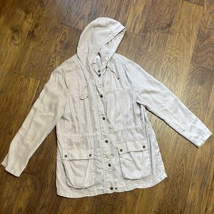 Kenneth Cole Tencel Utility PALE PINK Hooded Light Jacket Long Casual Zipper